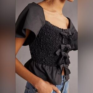 anthropologie En Saison Bow-Front Peplum Blouse Size Medium